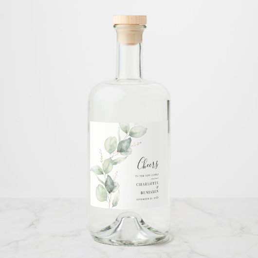 Eucalyptus Botanical Wedding Likeurfles Etiket (Voorkant)