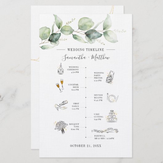 Eucalyptus Botanical Weduwprogramma Briefpapier (Voorkant / Achterkant)