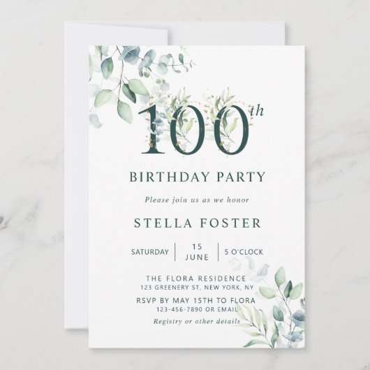 Eucalyptus Botanisch 100e Verjaardagsfeestje Kaart (Voorkant)