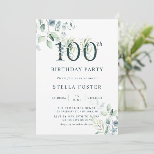 Eucalyptus Botanisch 100e Verjaardagsfeestje Kaart (Staand voorkant)