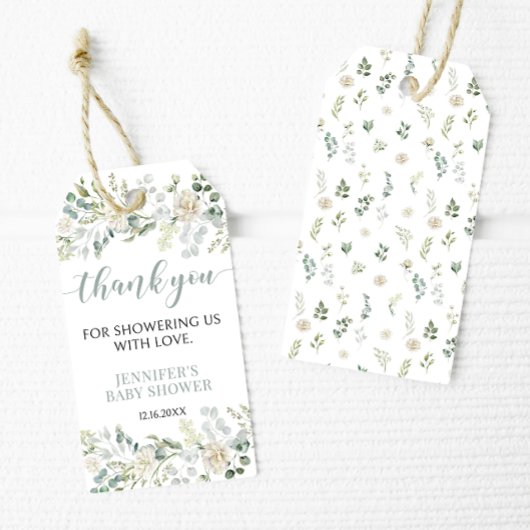 Eucalyptus Botanisch Baby shower Dank u Labels Cadeaulabel