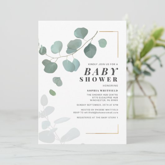 Eucalyptus Botanisch Baby shower Kaart (Staand voorkant)