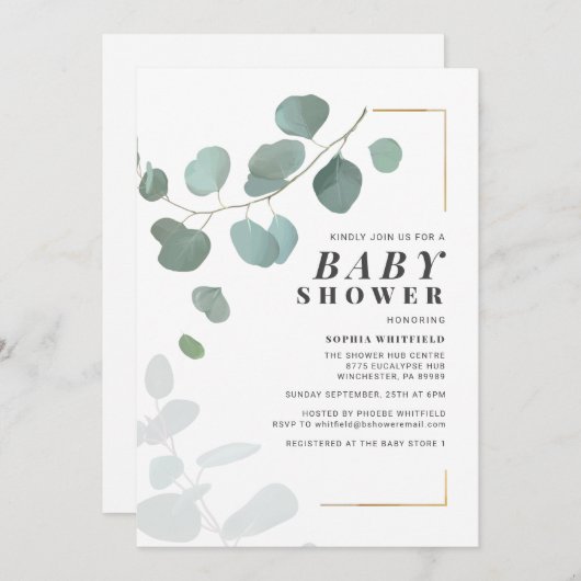 Eucalyptus Botanisch Baby shower Kaart (Voorkant / Achterkant)