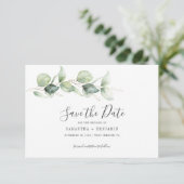 Eucalyptus botanisch blad bruiloft save the date (Staand voorkant)