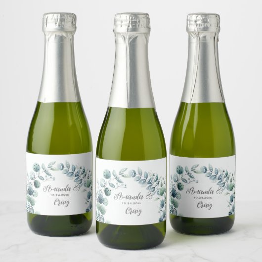 Eucalyptus Botanisch Blad Bruiloft Sparkling Wijnetiket (Flessen)