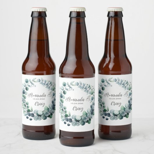 Eucalyptus Botanisch Bruiloftsblad Bier Etiket (Flessen)