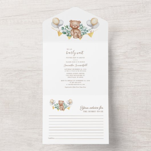 Eucalyptus Botanisch en Beer Baby shower All In One Uitnodiging (Binnen)