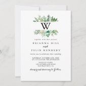 Eucalyptus Botanisch gebladerte Monogram Bruiloft Kaart (Voorkant)