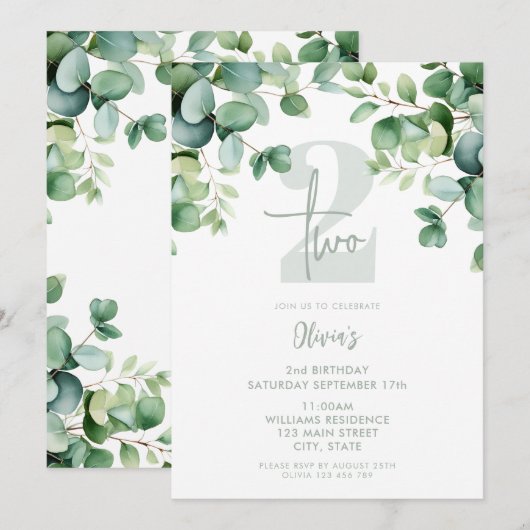 Eucalyptus Botanisch groen 2e verjaardag Kaart (Voorkant / Achterkant)