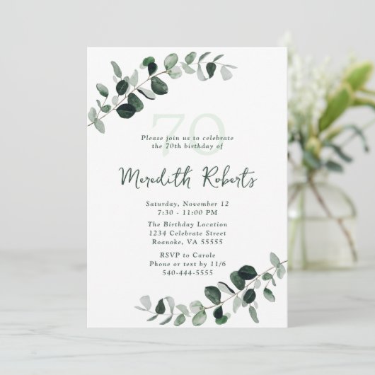 Eucalyptus Botanisch groen 70e verjaardag Kaart (Staand voorkant)