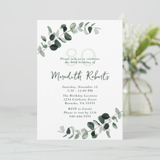 Eucalyptus Botanisch groen 80e verjaardag Kaart (Staand voorkant)