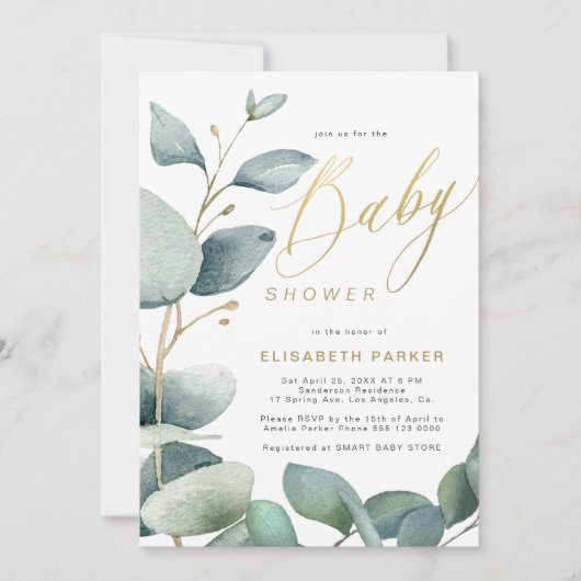 Eucalyptus botanisch groen gebladerte baby shower kaart (Voorkant)