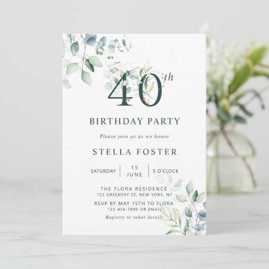 Eucalyptus Botanisch nummer 40e geboortedag Kaart (Staand voorkant)