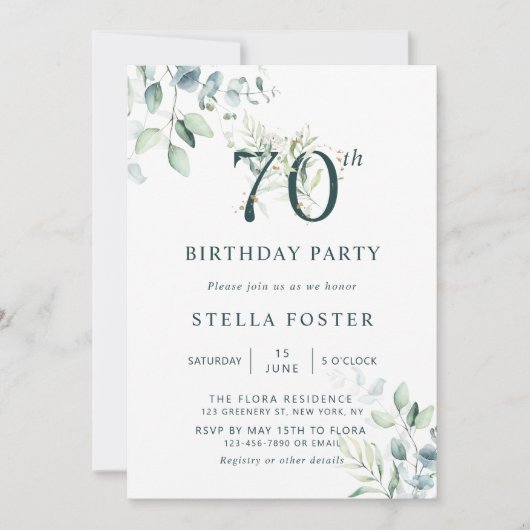 Eucalyptus Botanisch Nummer 70ste Verjaardagsfeest Kaart (Voorkant)