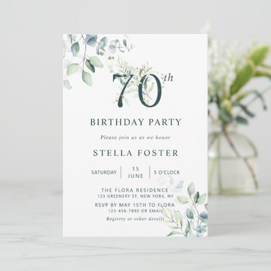 Eucalyptus Botanisch Nummer 70ste Verjaardagsfeest Kaart (Staand voorkant)