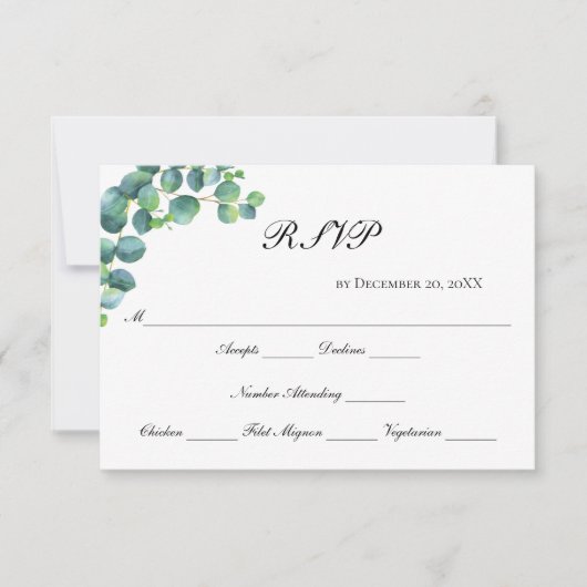 Eucalyptus Botanisch Schrift Modern Elegante Trouw RSVP Kaartje (Voorkant)