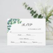 Eucalyptus Botanisch Schrift Modern Elegante Trouw RSVP Kaartje (Staand voorkant)