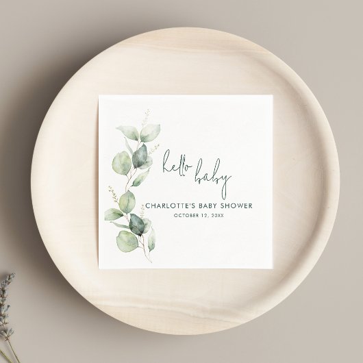 Eucalyptus Botanisch Script Baby shower Papier Servet