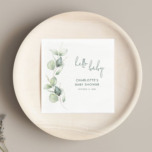 Eucalyptus Botanisch Script Baby shower Papier Servet