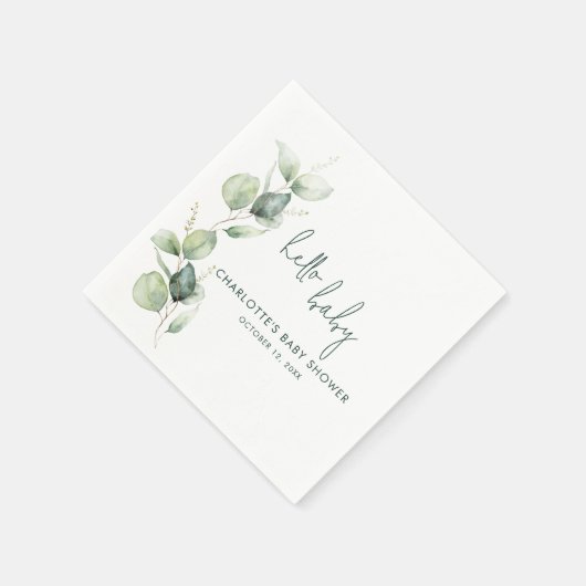 Eucalyptus Botanisch Script Baby shower Papier Servet (Hoek)