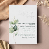 Eucalyptus Botanisch Script Baby shower Zilver Folie Uitnodiging