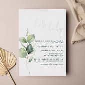 Eucalyptus Botanisch Script Baby shower Zilver Folie Uitnodiging