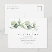 Eucalyptus botanisch script save-the-date aankondigingskaart (Voorkant / Achterkant)