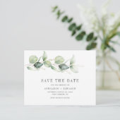 Eucalyptus botanisch script save-the-date aankondigingskaart (Staand voorkant)