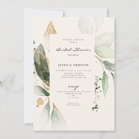 Eucalyptus Botanische Aquarel Bruidsdouche Ecru Kaart (Voorkant)