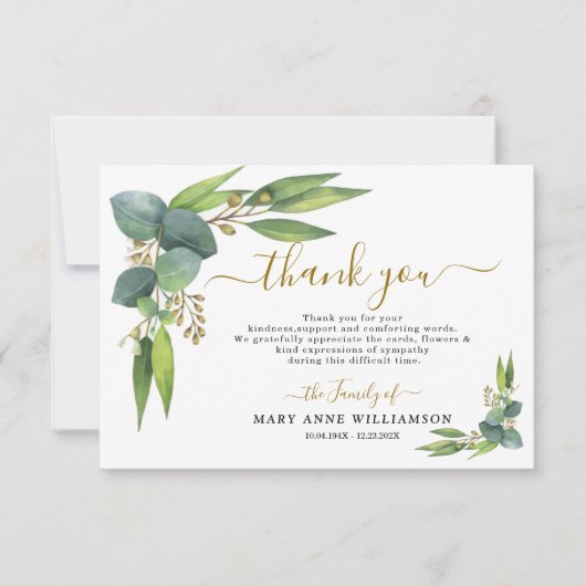 Eucalyptus Botanische begrafenis Hartelijk dank Bedankkaart (Voorkant)