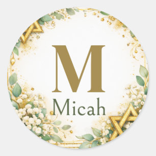 Eucalyptus Botanische Bloemrijke Gouden Monogram Ronde Sticker