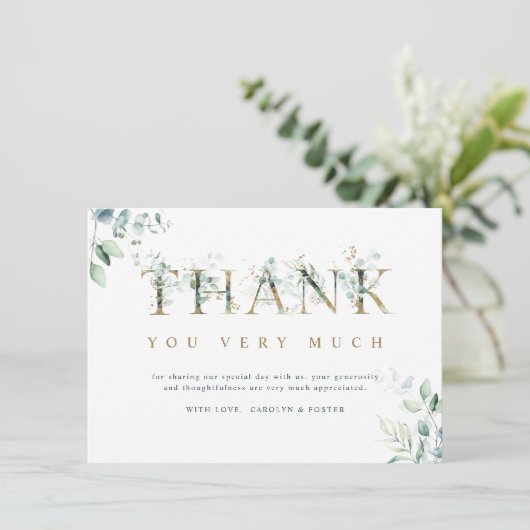 Eucalyptus Botanische brief Goud & Groen Bedankkaart (Staand voorkant)