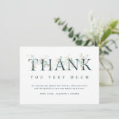 Eucalyptus botanische brief groen en wit bedankkaart (Staand voorkant)