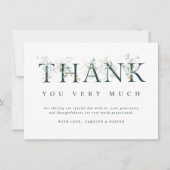 Eucalyptus botanische brief groen en wit bedankkaart (Voorkant)