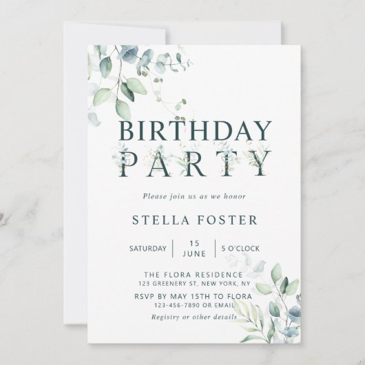 Eucalyptus Botanische Brief Verjaardagsfeest Kaart (Voorkant)