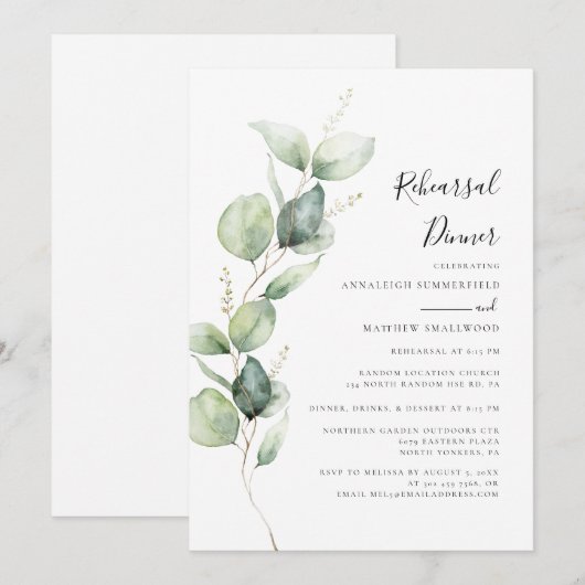 Eucalyptus Botanische bruiloft repetitie diner Kaart (Voorkant / Achterkant)