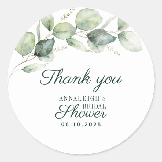 Eucalyptus Botanische Bruiloftsborrel Bedankt Ronde Sticker (Voorkant)
