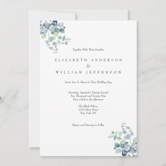 Eucalyptus Botanische Elegante Formele Trouwdag Kaart (Voorkant)