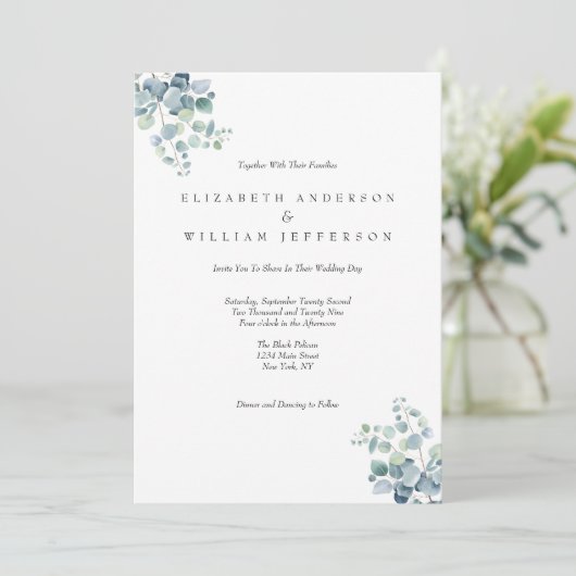 Eucalyptus Botanische Elegante Formele Trouwdag Kaart (Staand voorkant)