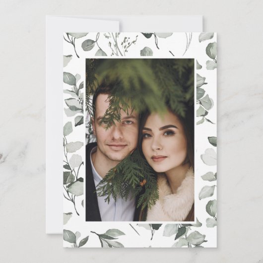 Eucalyptus botanische elegante foto simpele bruilo save the date (Achterkant)