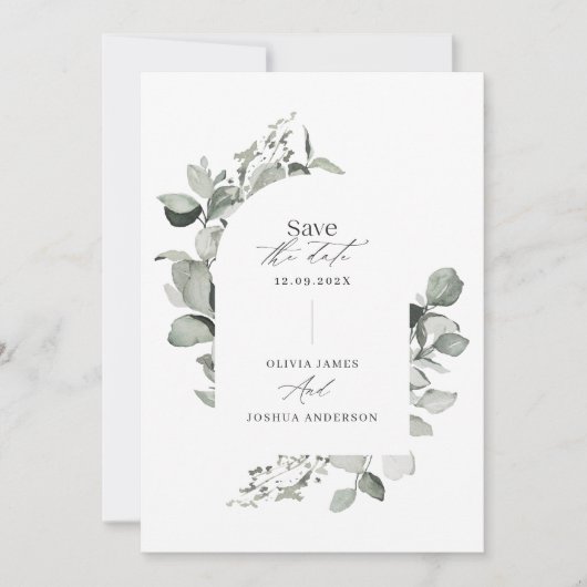 Eucalyptus botanische elegante moderne eenvoudige  save the date (Voorkant)
