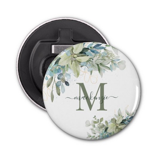  Eucalyptus Botanische Florenz Monogram Button Flesopener (Voorkant)