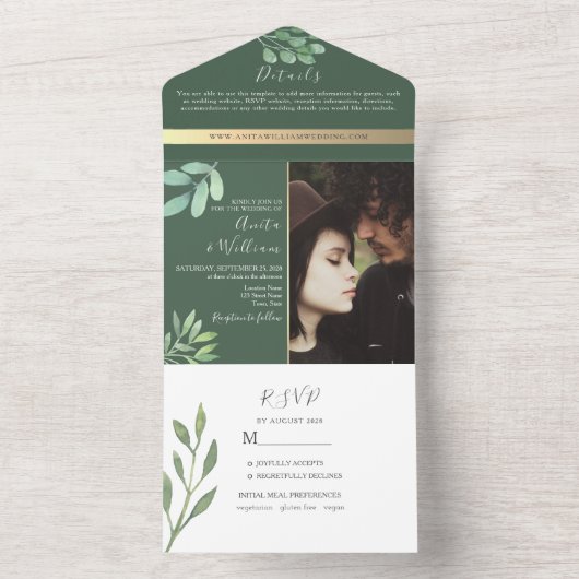 Eucalyptus Botanische Fotobruiloft All In One Uitnodiging (Binnen)