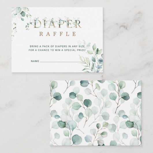 Eucalyptus Botanische Gouden Letter Luier Raffle Informatiekaartje (Voorkant / Achterkant)