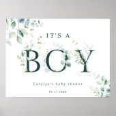 Eucalyptus Botanische Green Letter Boy Baby shower Poster (Voorkant)