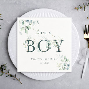 Eucalyptus Botanische Green Letter Boy Baby shower Servet