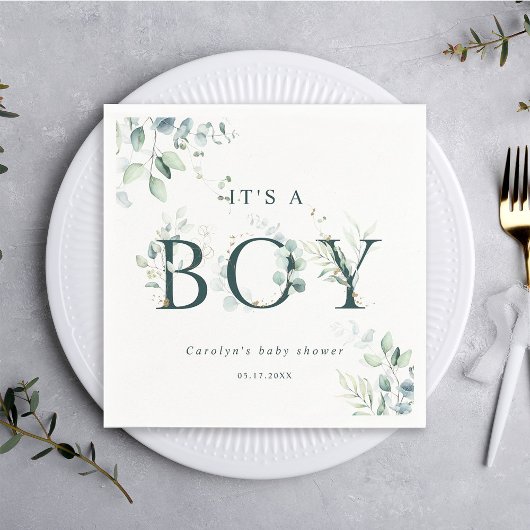 Eucalyptus Botanische Green Letter Boy Baby shower Servet