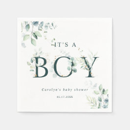 Eucalyptus Botanische Green Letter Boy Baby shower Servet