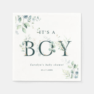 Eucalyptus Botanische Green Letter Boy Baby shower Servet