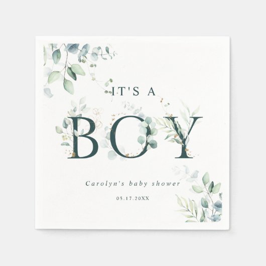 Eucalyptus Botanische Green Letter Boy Baby shower Servet (Voorkant)